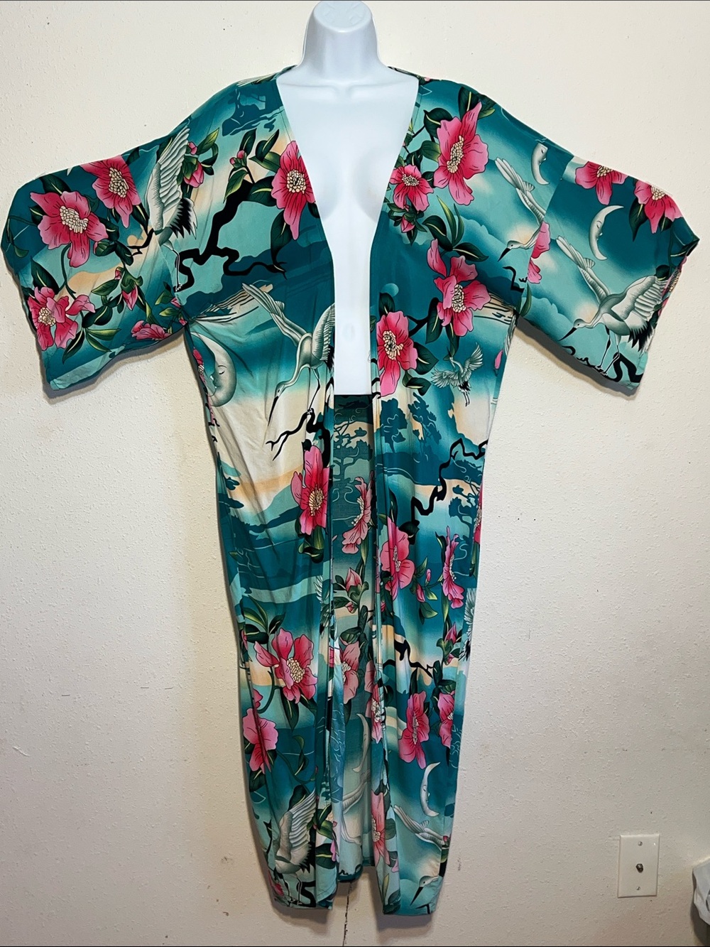 Teal Floral Kimono Duster Jacket - Women's Tropical Print